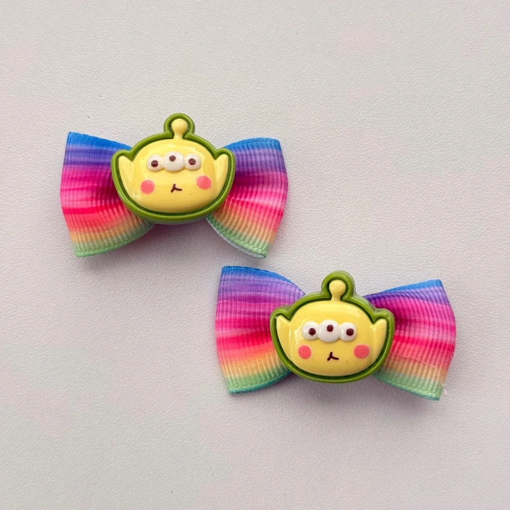 Klass Toy Story Alien Inspired Mini Rainbow Grosgrain Hair Bow Clips Set of 2